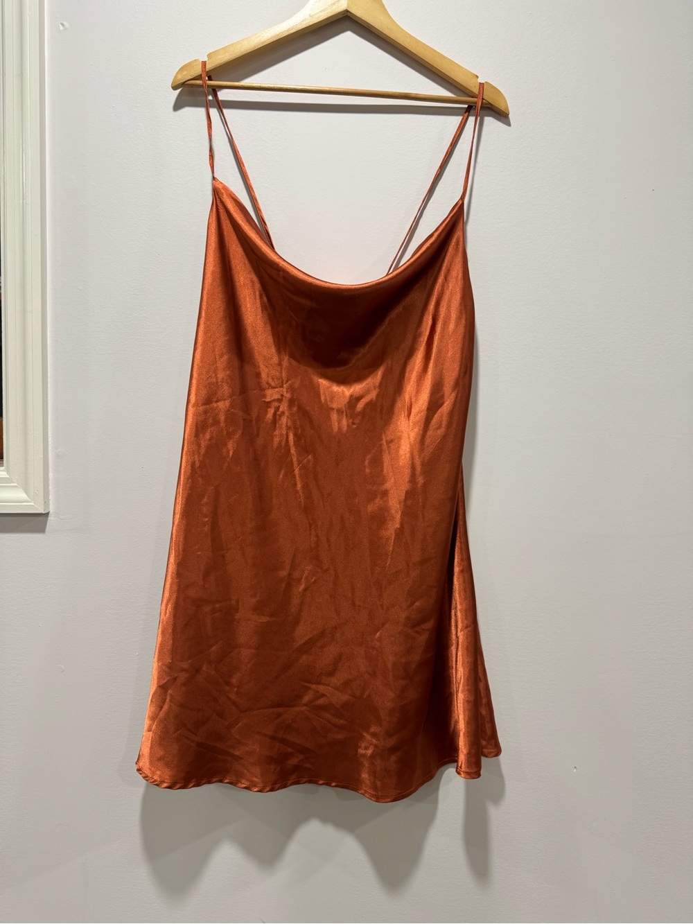 Birch & Stone Burnt Sienna Satin Cowl Neck Slip Dress Spaghetti Mini Size L